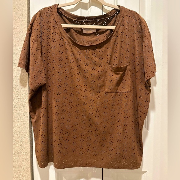 Denim & Supply Ralph Lauren Faux Suede Lasercut Floral Short Sleeve Boxy ,size L - Picture 1 of 5